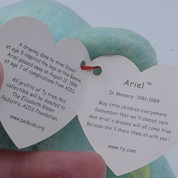 Vintage 2000 TY Beanie Babies Ariel Green AIDS Memory Teddy Bear - Picture 8 of 8